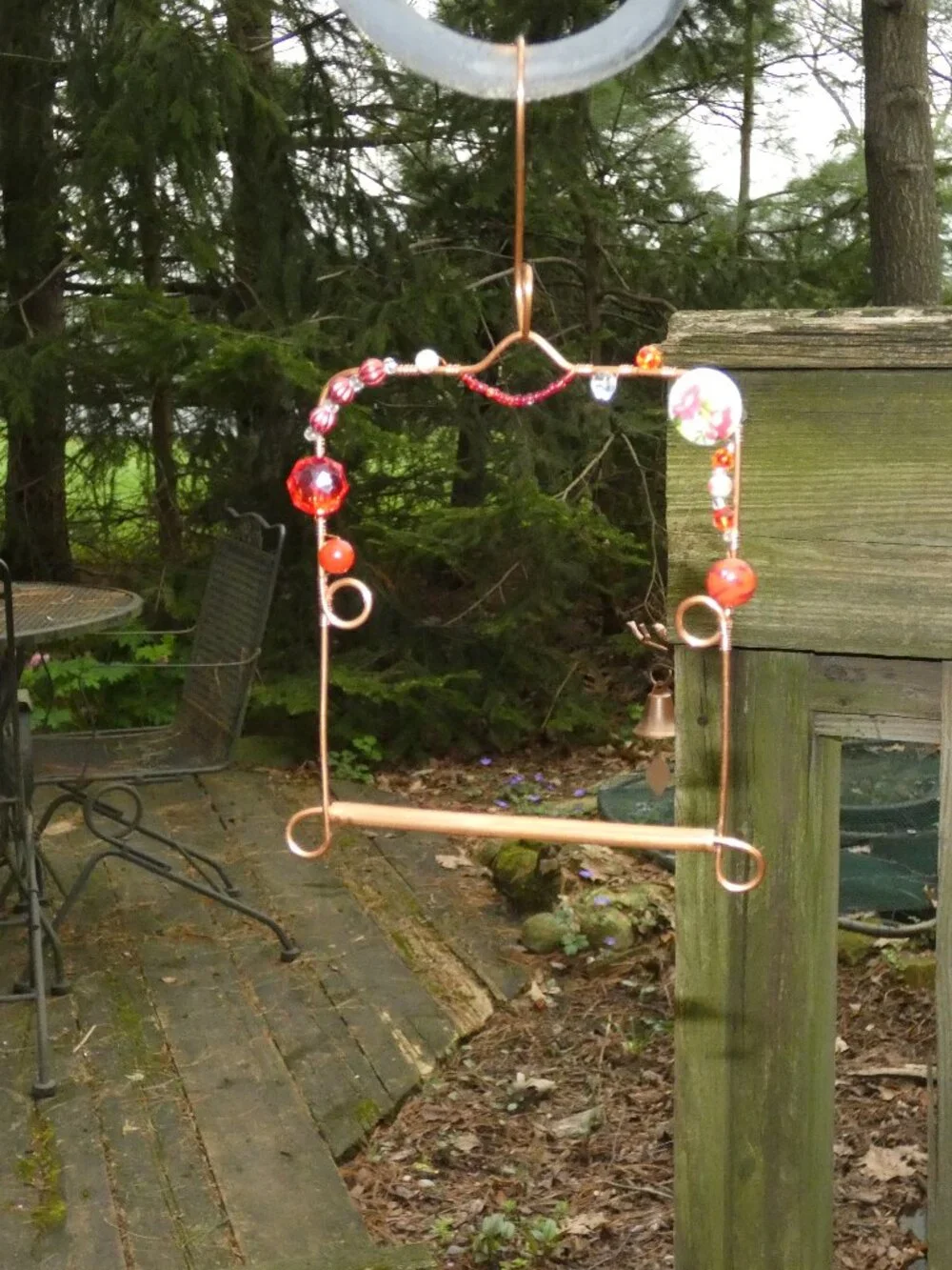 Copper Hummingbird Perch Swing with Detachable Copper Hook Red Beads